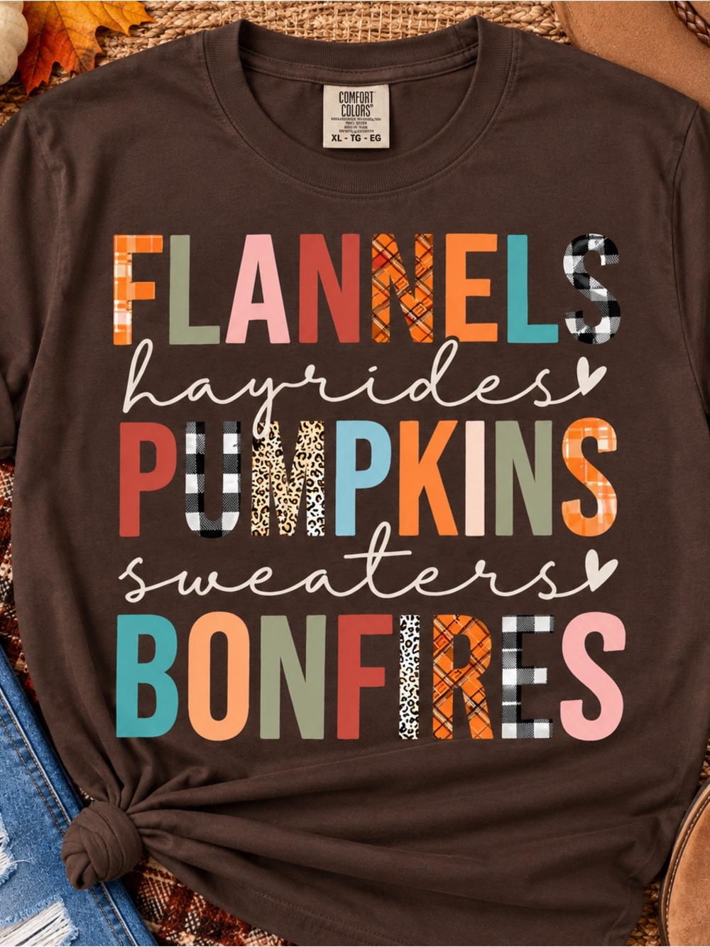 Comfort Colors Brown Fall Graphic Sweatshirt with Multicolor Lettering